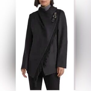 Ralph Lauren Black Fringe Wool Blend Coat, Like New